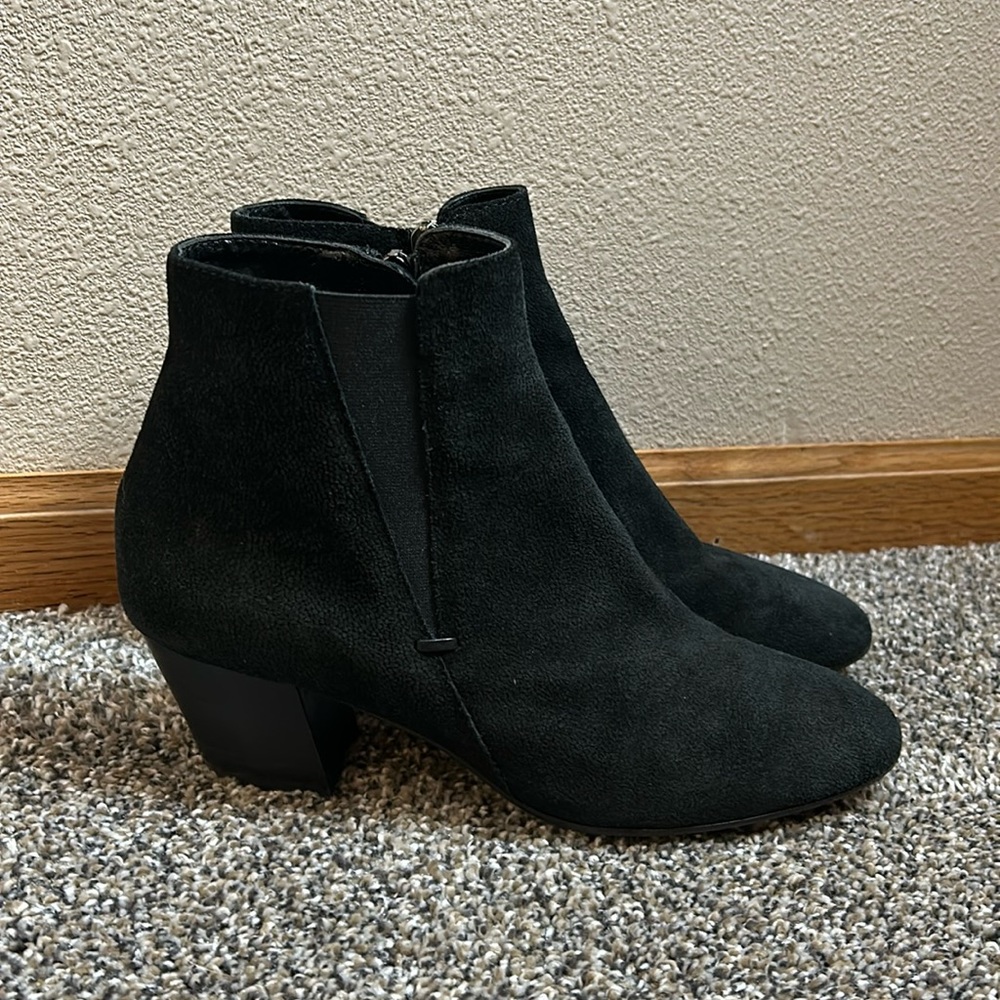 Aquatalia Faylynn Black Suede Weatherproof Ankle Booties Side Zip